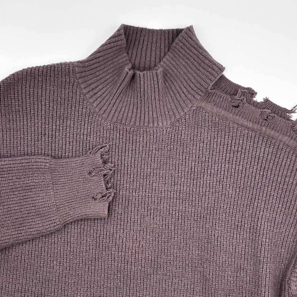 Maurices Womens Distressed Cold Shoulder Ribbed Knit Sweater Purple Size Large